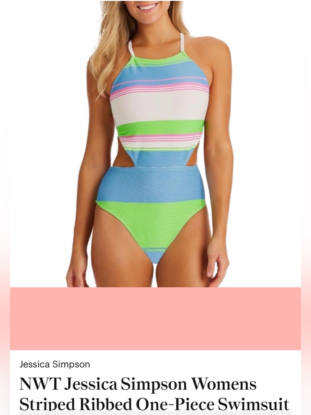 Jessica Simpson Women’s Striped One-Piece Bathing Suit, Large